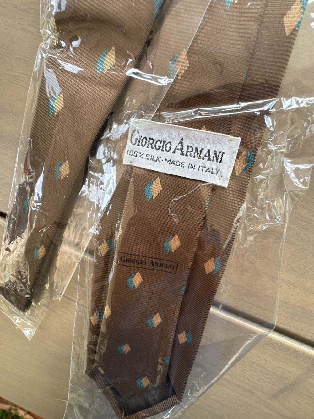 Vintage Giorgio Armani Brown Geometric Silk Tie Made In Italy